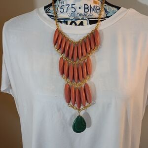 Chic Coral and Gold Necklace with Green Accent